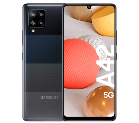 Forsiden og bagsiden af Samsung A42 med 5G.